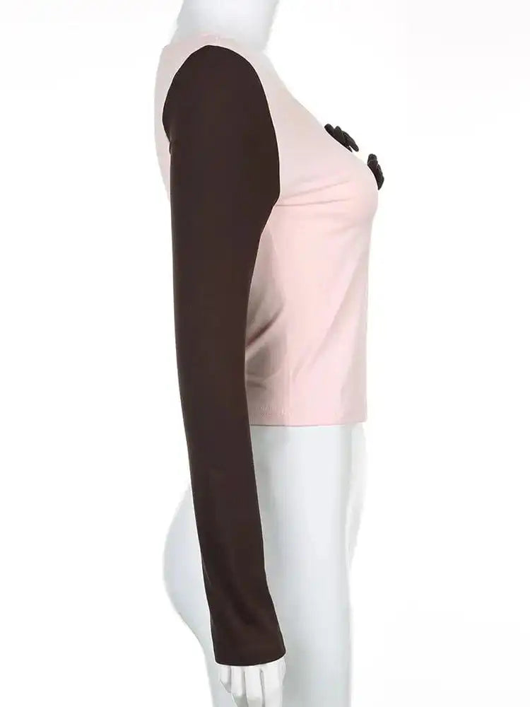 2 Tones Long Sleeve Crop Top