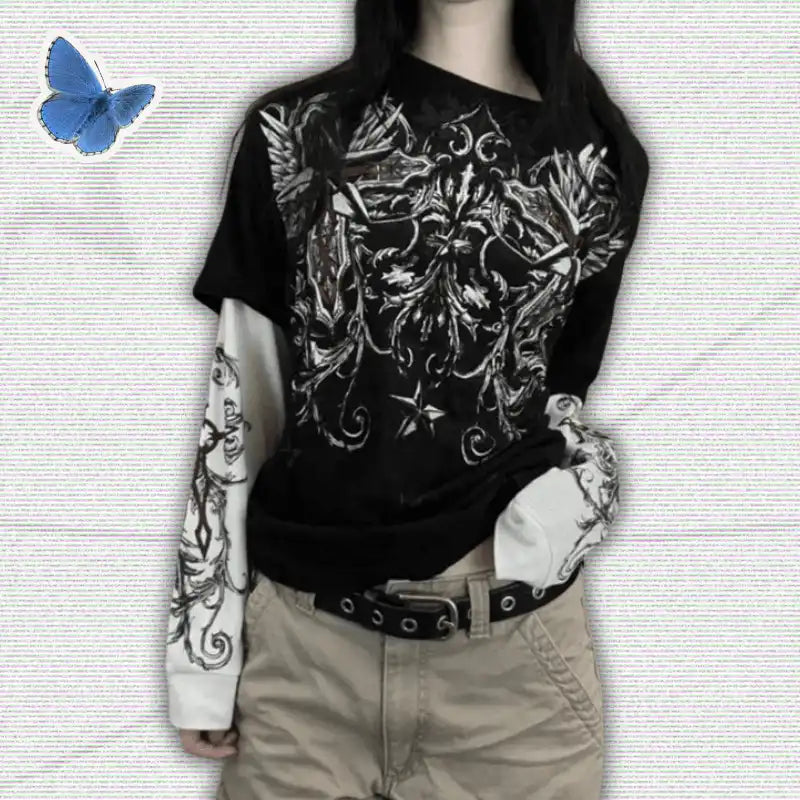 Gothic Print Y2K Shirt
