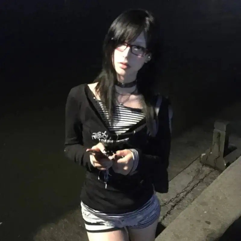 Long Sleeve Black Y2K Shirt