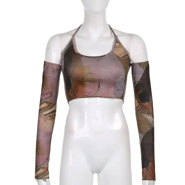 Y2K Brown Corset Crop Top