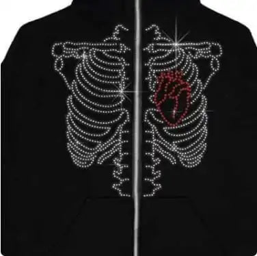 Y2K Happy Skull Rhinestone Hoodie