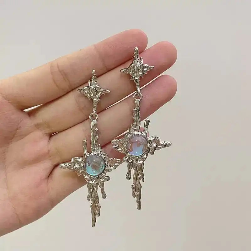 Y2K Melting Gem Cross Earrings
