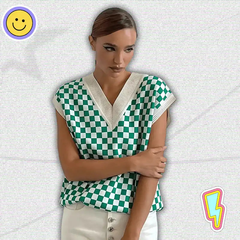 Y2K Plaid Knit Vest