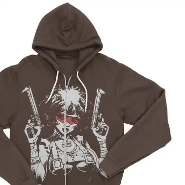Y2K Punk Graphic Zip Up Hoodie