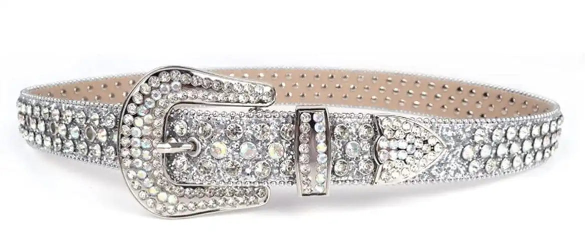 Y2K Silver Rhinestone Belt