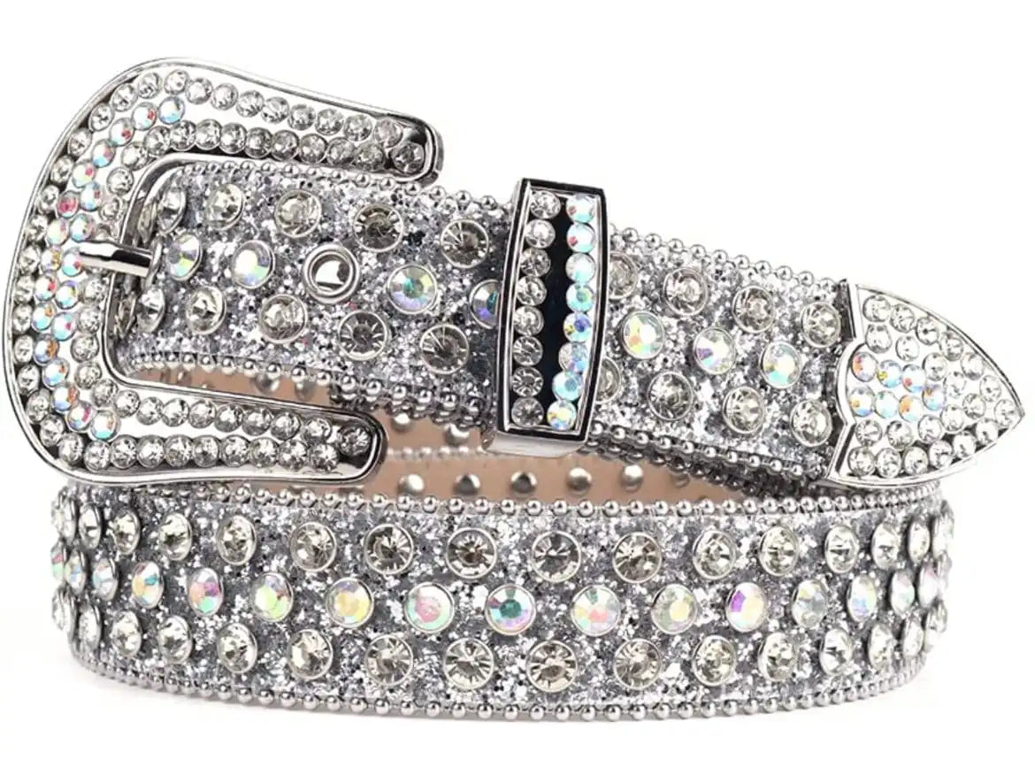 Y2K Silver Rhinestone Belt