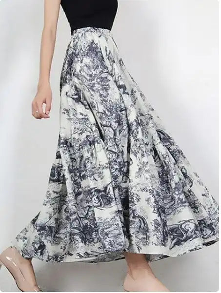Y2K Vintage Print Long Skirt